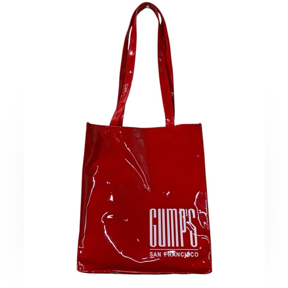 RARE GUMP’S of San Francisco Department Store RED PLASTIC VINYL BAG TOTE - Picture 1 of 8
